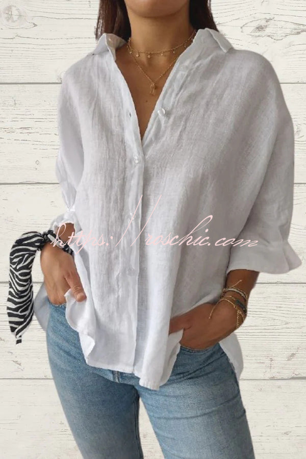Linen Blend Tie-Back Loose Shirt Top | 3/4 Sleeve