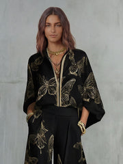 Set bluză jacquard și pantaloni cu picioare largi | Boho Luxe