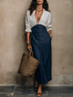 Denim Maxi Dress with White Shirt Layer | Coastal Style