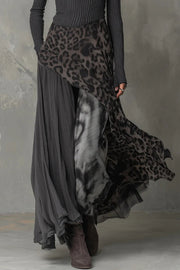 Robe longue patchwork imprimé léopard – Vacances à manches longues