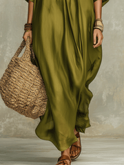 Olive Green Bohemian Maxi Dress – Relaxed Fit