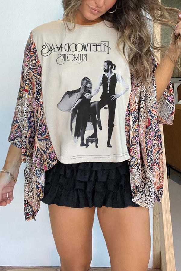Ethnic Print Batwing Sleeve Loose Top | Vacation Blouse