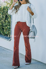 Women's Corduroy Bell Bottom Pants with Elastic Waist