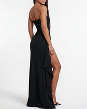Strapless Ruched High-Slit Gown Dress