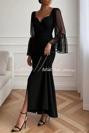 V-Neck Long Sleeve Maxi Dress with High Slit