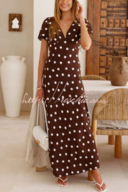 Polka Dot Maxi Dress – V-Neck Short Sleeve Vacation Dress