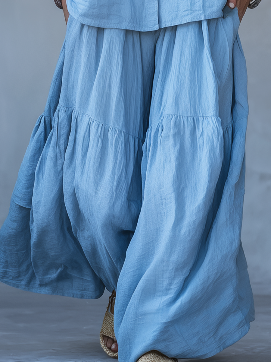 Sleeveless Wide-Leg Pants Set in Neutral Tone