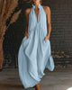 Sleeveless Plunge Stand Collar Maxi Dress with Pockets