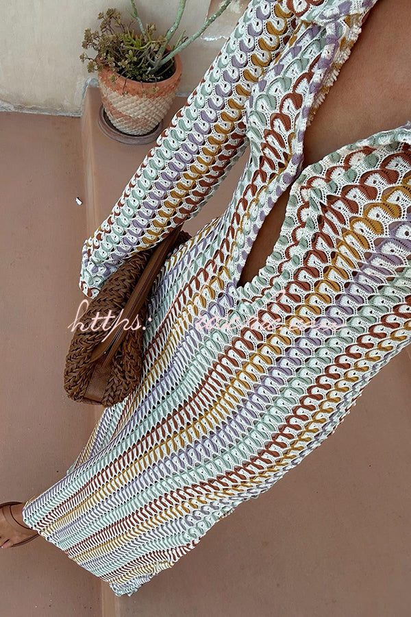 Colorful Wave Print Knit Maxi Dress – Long Sleeve