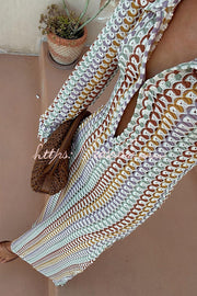 Colorful Wave Print Knit Maxi Dress – Long Sleeve