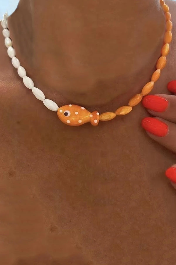 Collier pendentif poisson clown à pois
