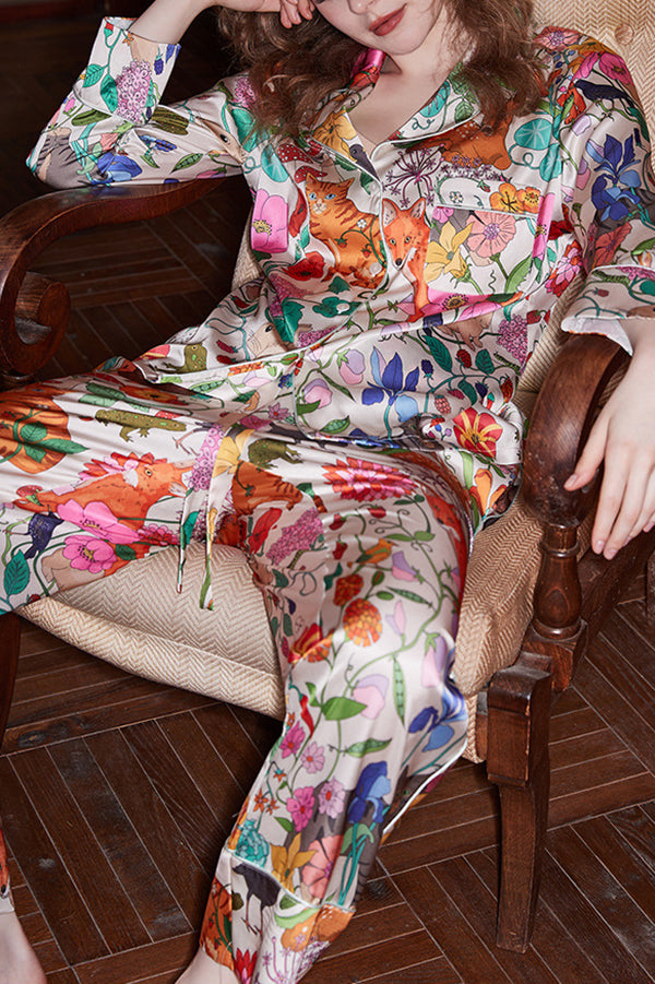 Forest Garden Print Long Sleeve Two-Piece Lounge Set