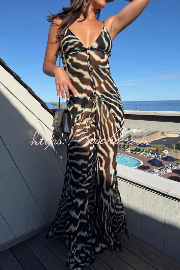 Zebra Print Flared Pants with Drawstring Waist