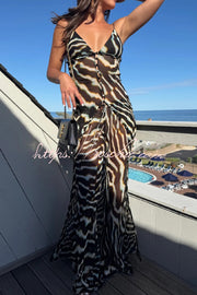 Zebra Print Flared Pants with Drawstring Waist