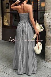 Striped V-Neck Sleeveless Backless Maxi Dress – Vacation