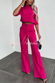 High Neck Crop Top & High-Rise Flare Pants Set