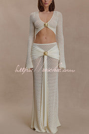 Knit Crop Top & Maxi Skirt Set with Hardware Detail