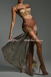 Chiffon Leopard Print Maxi Dress with High Slit