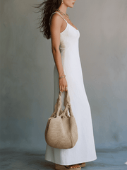 White Strappy Slit Maxi Dress – Minimalist Formal Gown