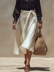 Satin Blouse & Wrap Midi Skirt Set | Two-Piece Coord