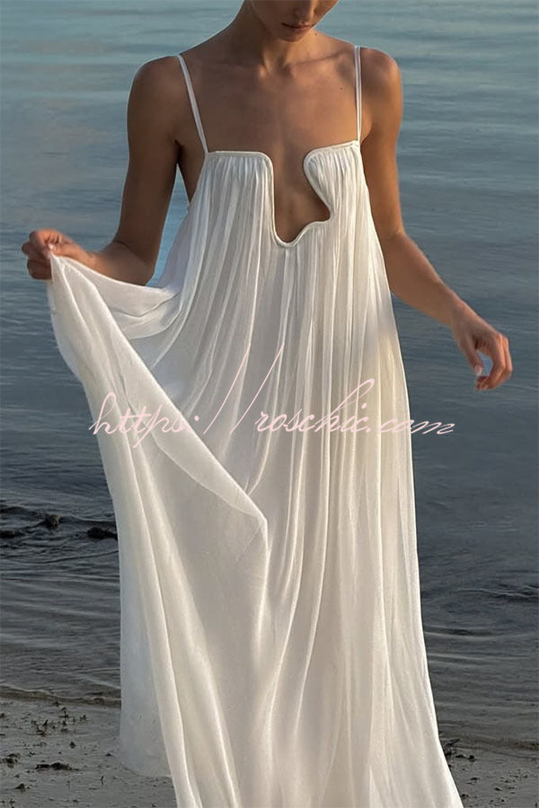 Chiffon Plunge Cutout Maxi Dress – Flowy Loose Fit