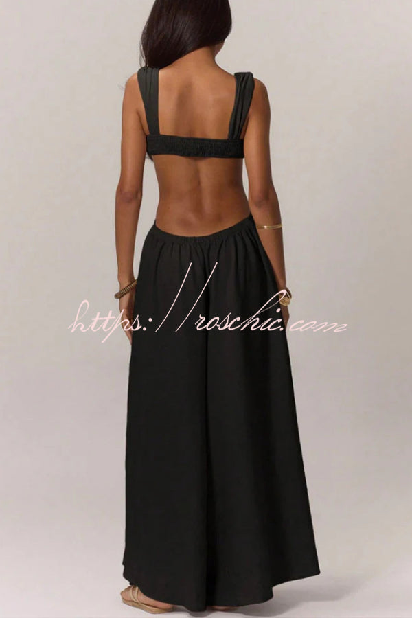Women's Wide-Leg Jumpsuit – Square Neck Sleeveless Loose Fit