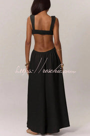 Women's Wide-Leg Jumpsuit – Square Neck Sleeveless Loose Fit
