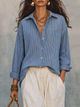 Blue Stripe Langærmet Bluse – Afslappet Bohemian Fit