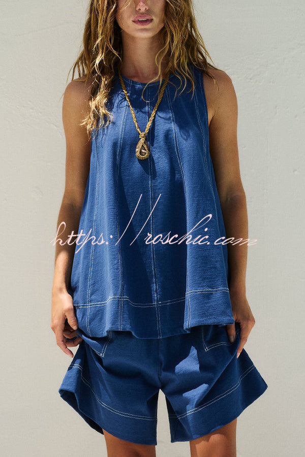 Women's Denim Sleeveless Top & Shorts Set – Loose Fit