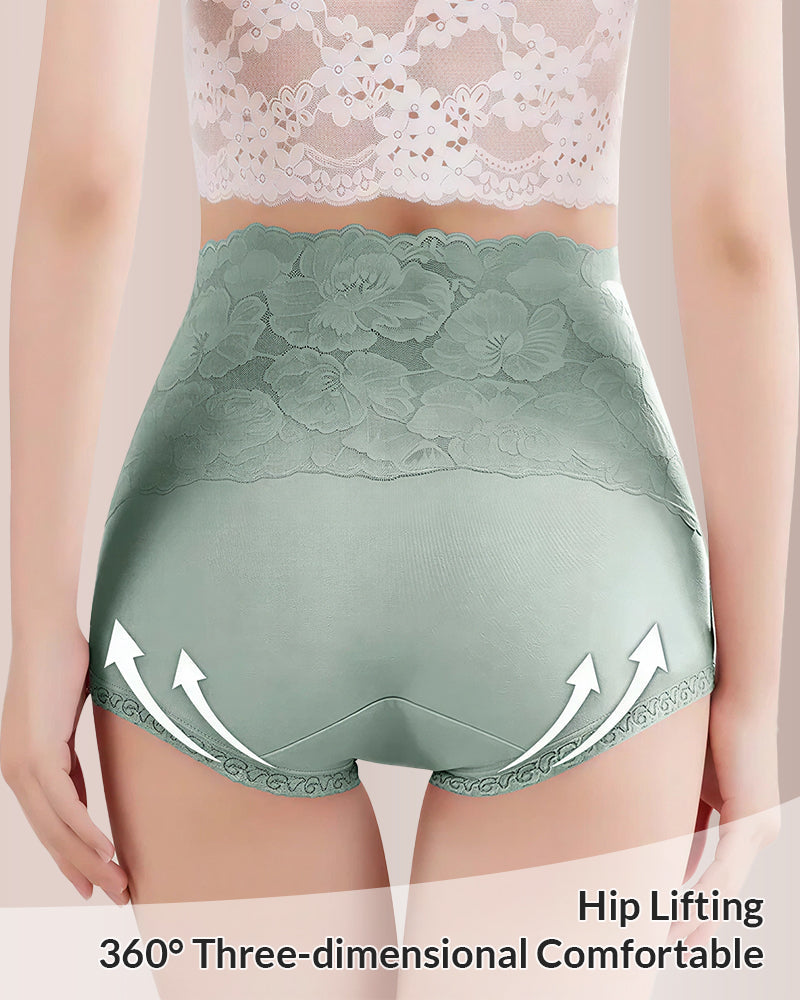 High-Waisted Tummy Control Lace Panties in Pure Cotton