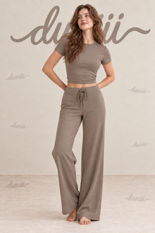 Duniii Short Sleeve Top & Drawstring Wide-Leg Pants Lounge Set