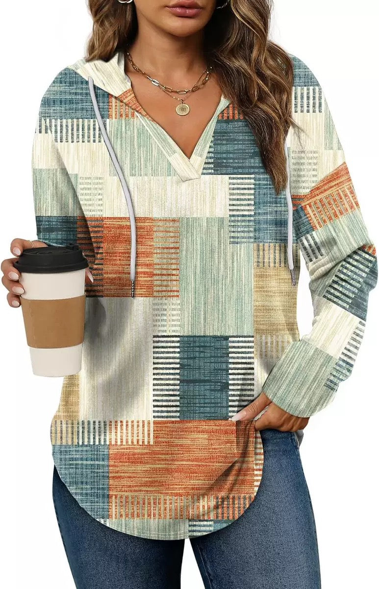 Women's Plaid Hoodie Tunic – Oversized Pullover Sweatshirt