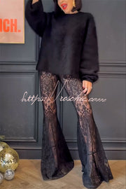 Lace Fishtail Hem Stretch Pants – High Rise Party Wear