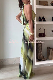 Printed Cowl Neck Halter Maxi Dress – Vacation Loose Fit