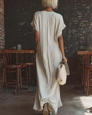 Lace-Trim Linen Cotton Maxi Dress