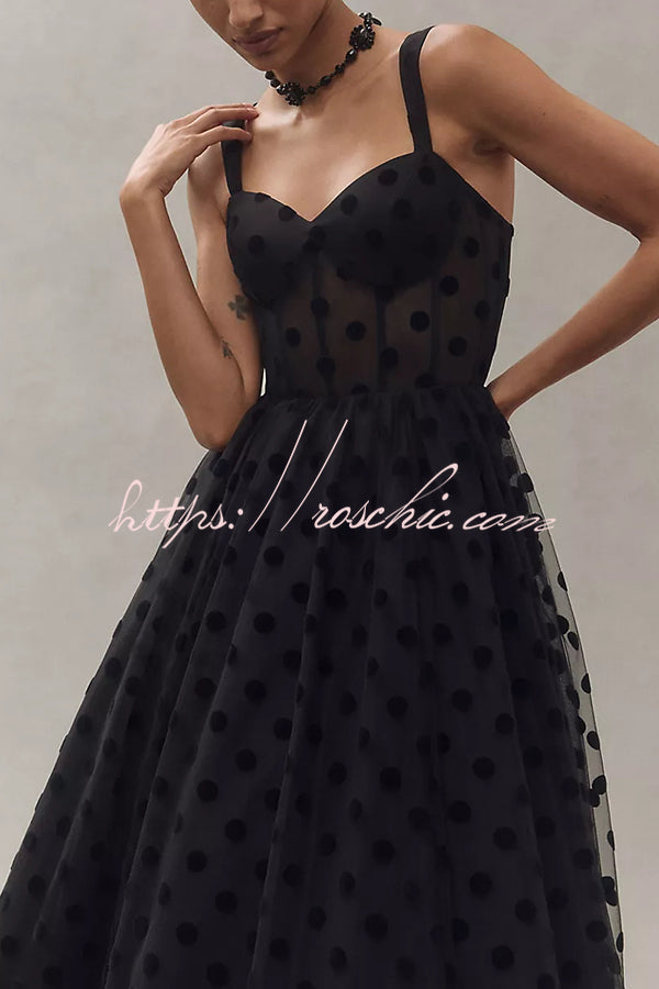Tulle Polka Dot Sweetheart Bustier A-Line Midi Dress
