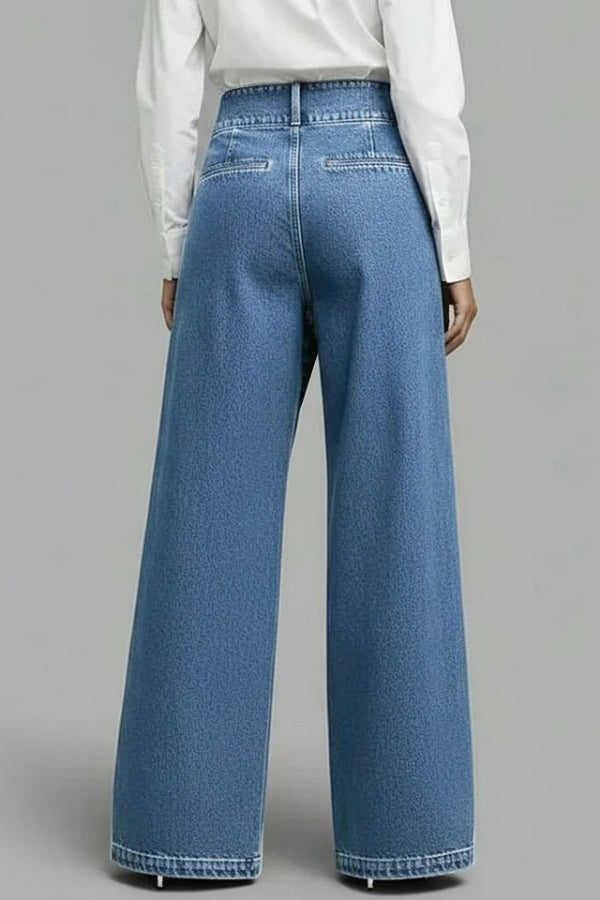 High-Waisted Crossover Loose Fit Casual Denim Jeans