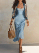 Satin Slip kjole og skjortesæt i Coastal Powder Blue