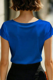 V-Neck Short Sleeve Slim-Fit Top | Solid Color Office Wear