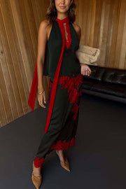 Chocolate Brown Satin Lace Trim Mid Rise Maxi Skirt