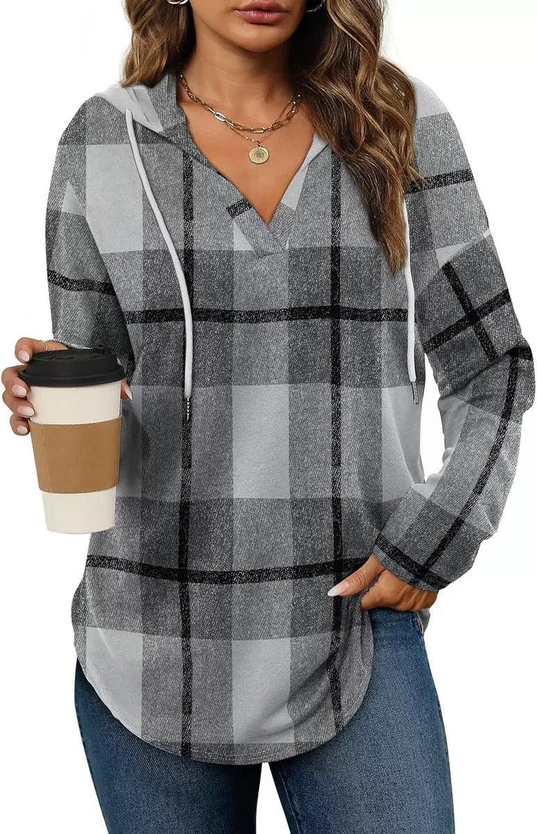 Women's Plaid Hoodie Tunic – Oversized Pullover Sweatshirt