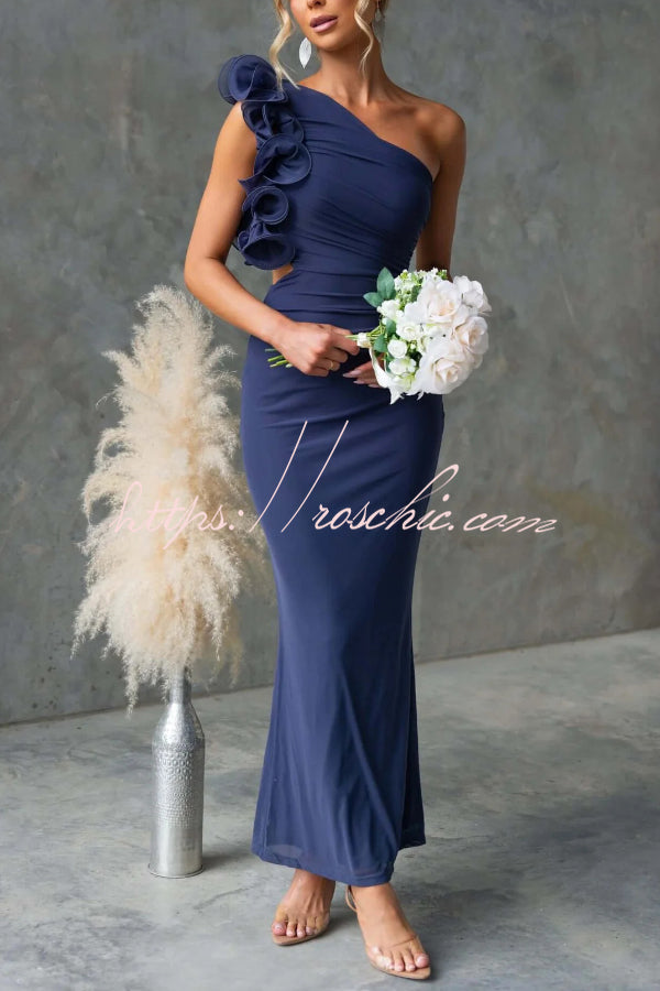 One-Shoulder Mesh Maxi Dress – Slim Fit Party Dress