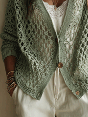Sage Lace Knit Button-Front Cardigan | Lightweight Layer