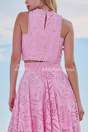 Embroidered Lace Crop Tank Top for Vacation & Party Wear