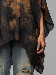Black Abstract Print Poncho Top | Relaxed Draped Fit