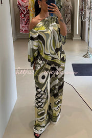 Satin Cape-Sleeve Top & Wide-Leg Pants Set | Vacation
