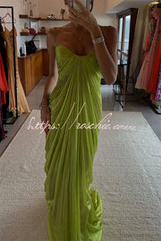 Pleated Lace-Up Open Back Maxi Dress – Party & Vacation