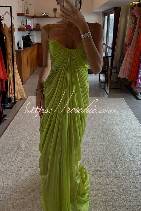 Pleated Lace-Up Open Back Maxi Dress – Party & Vacation