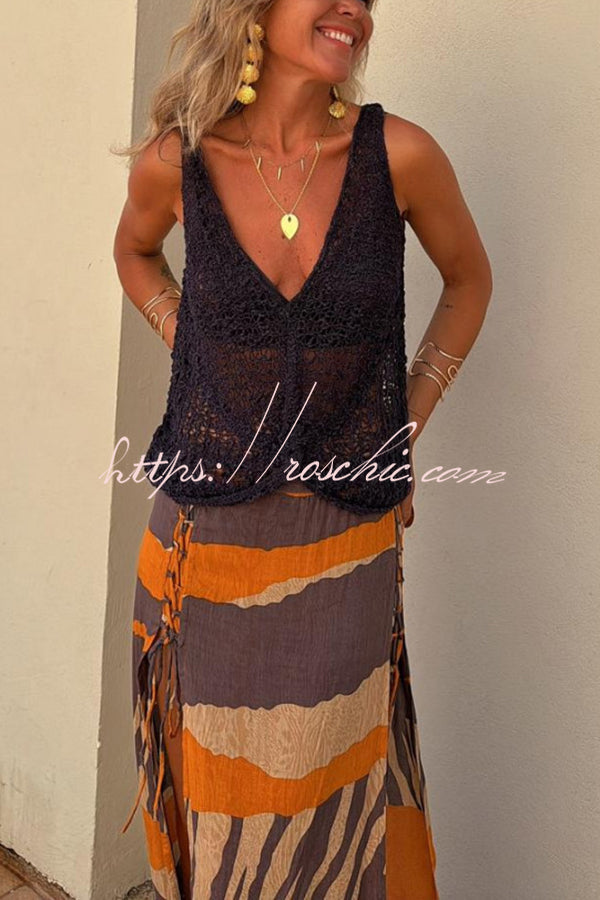 Débardeur ample en tricot à col en V et découpe torsadée pour femme