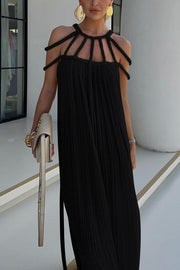 Linen Blend Draped Braid Maxi Cover-Up Dress